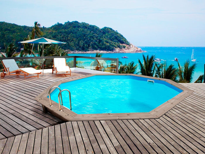 Piscina in legno "Venecia" - 5,80 x 1,31 m + Pompa di calore reversibile "Simplicity by Hayward" ON/OFF - 5 kW - Bianco