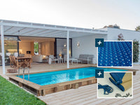Piscina rettangolare in legno "Tobago" - 6,20 x 3,00 x 1,31 m + copertura a bolle 180 µ - copertura invernale 280 g/m²