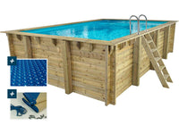 Piscina rettangolare in legno "Panama" - 6,20 x 4,10 x 1,45 m + Copertura a bolle 180 µ - Copertura invernale 280 g/m² +