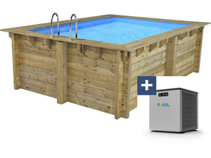 Piscina rettangolare in legno "Caimans" - 4,10 x 3,00 x 1,24 m + Mini pompa di calore 3,5kW - Metallo - Grigia