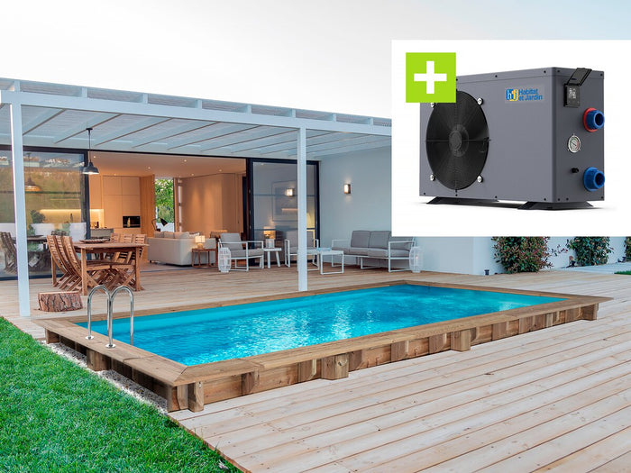 Piscina rettangolare in legno "Tobago" - 6,20 x 3,00 x 1,31 m + Pompa di calore - Potenza 6,1 kW