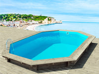 Piscina in legno "Brazilia" 5,86 x 3,86 x 1,20 m + pompa di calore reversibile ON/OFF "Simplicity by Hayward" - 5 kW - Bianco