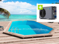 Piscina in legno "San Paolo" - 6,57 x 4,07 x 1,20 m + Pompa di calore reversibile "Simplicity by Hayward" ON/OFF - 5 kW - Bianco