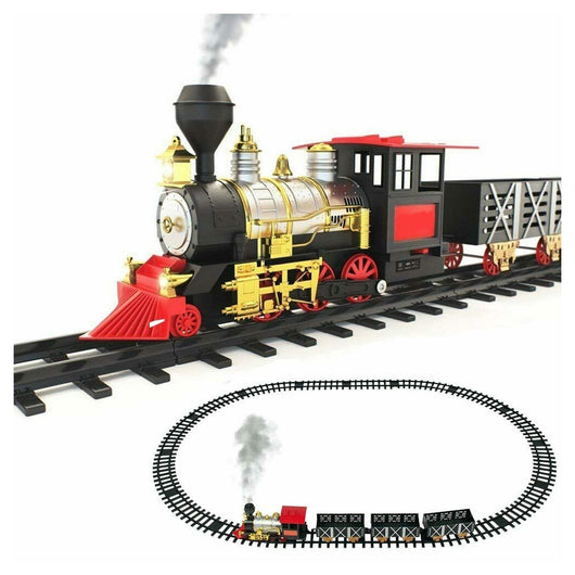 Trade Shop - Pista Trenino Giocattolo Bambini Treno Locomotiva Con Fumo Luce Suoni E 3 Vagoni -