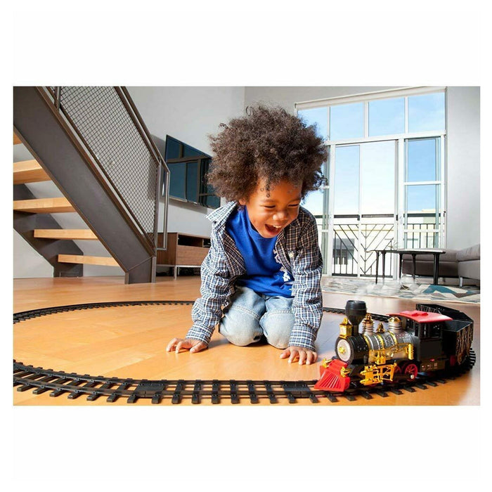 Trade Shop - Pista Trenino Giocattolo Bambini Treno Locomotiva Con Fumo Luce Suoni E 3 Vagoni -