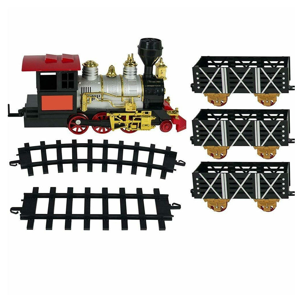 Trade Shop - Pista Trenino Giocattolo Bambini Treno Locomotiva Con Fumo Luce Suoni E 3 Vagoni -