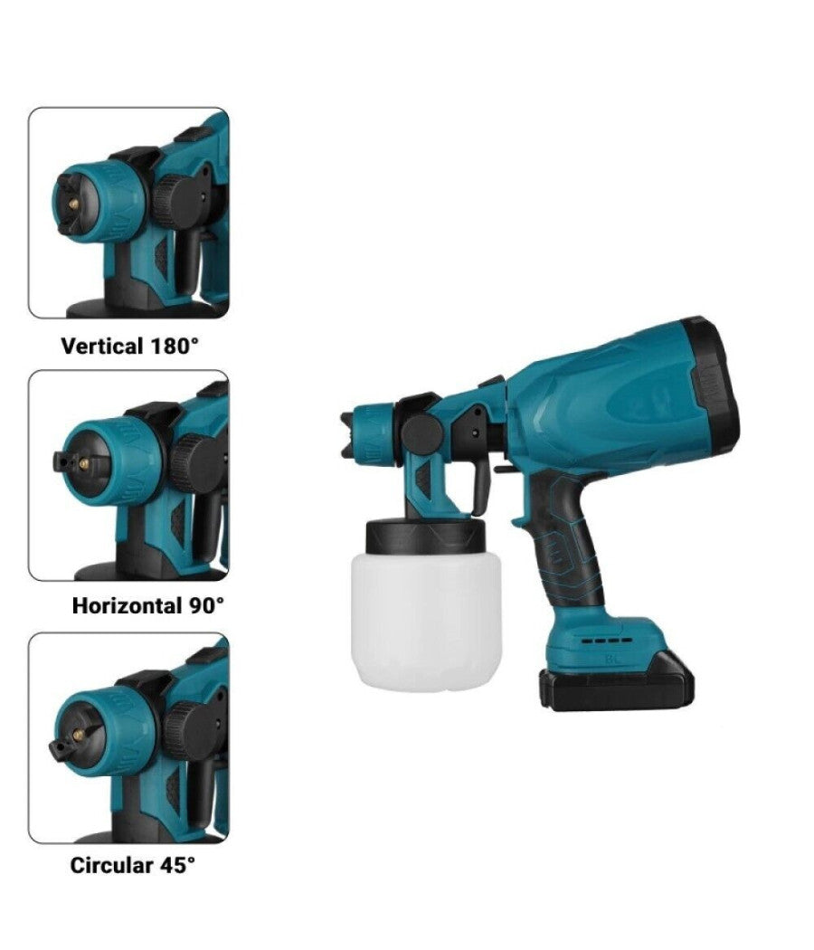 Pistola A Spruzzo Elettrica A Batteria Vernice 800 Ml A Doppia Batteria 18 V         