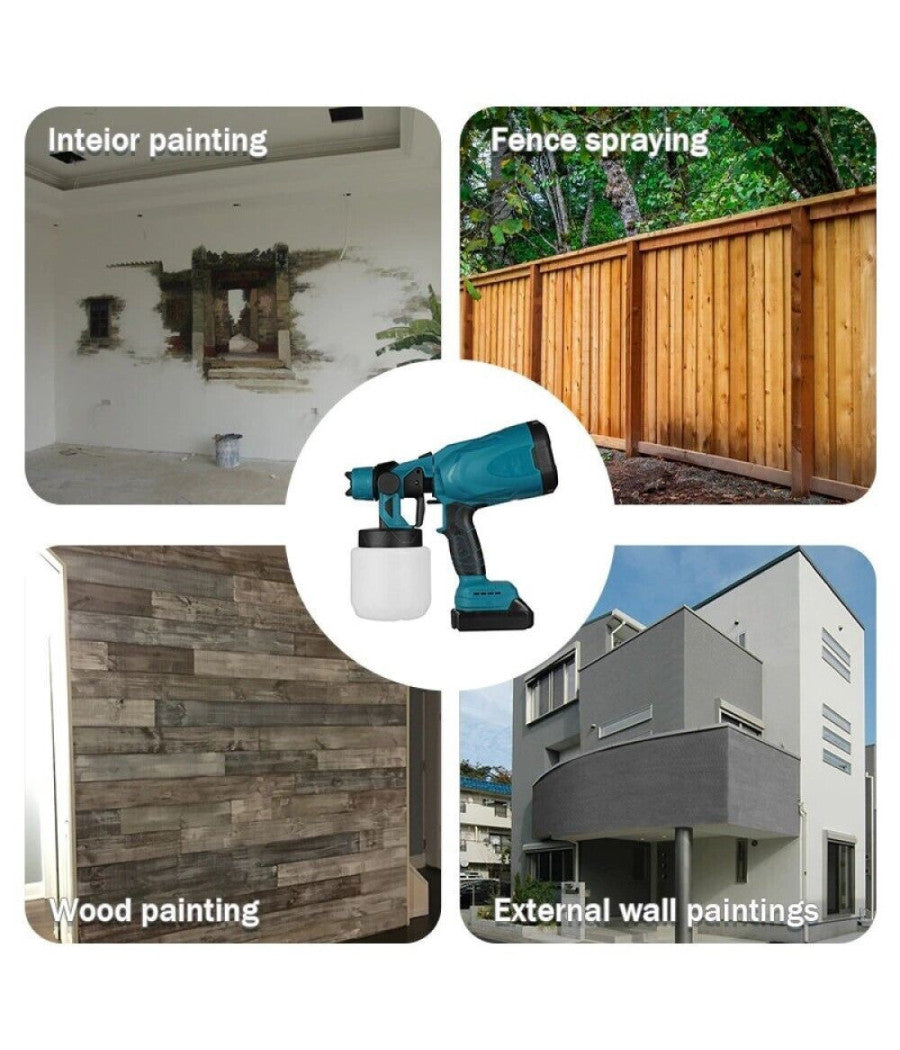 Pistola A Spruzzo Elettrica A Batteria Vernice 800 Ml A Doppia Batteria 18 V         