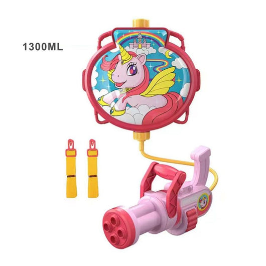 Trade Shop - Pistola Ad Acqua Con Zaino Giocattolo Per Bambini Unicorno Spiaggia Estate 1300ml 618547 -