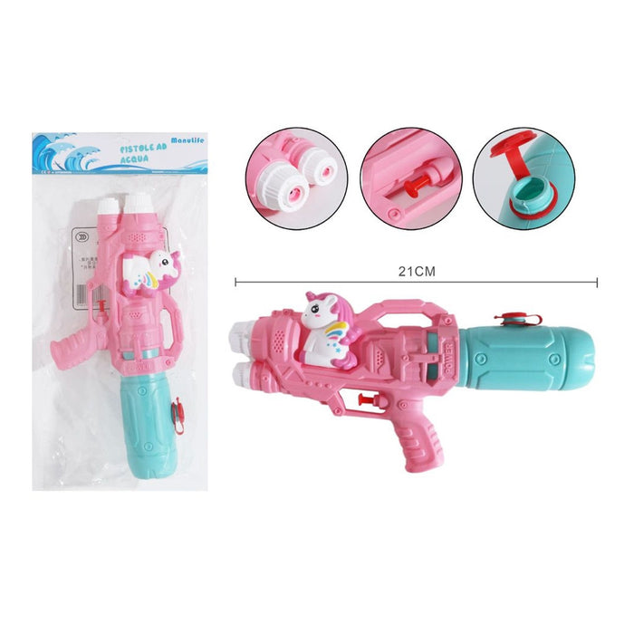 Trade Shop - Pistola Ad Acqua Per Bambini A Forma Di Unicorno Giocattolo A Doppio Spruzzo 21cm 618559 -