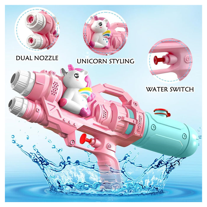 Trade Shop - Pistola Ad Acqua Per Bambini A Forma Di Unicorno Giocattolo A Doppio Spruzzo 21cm 618559 -