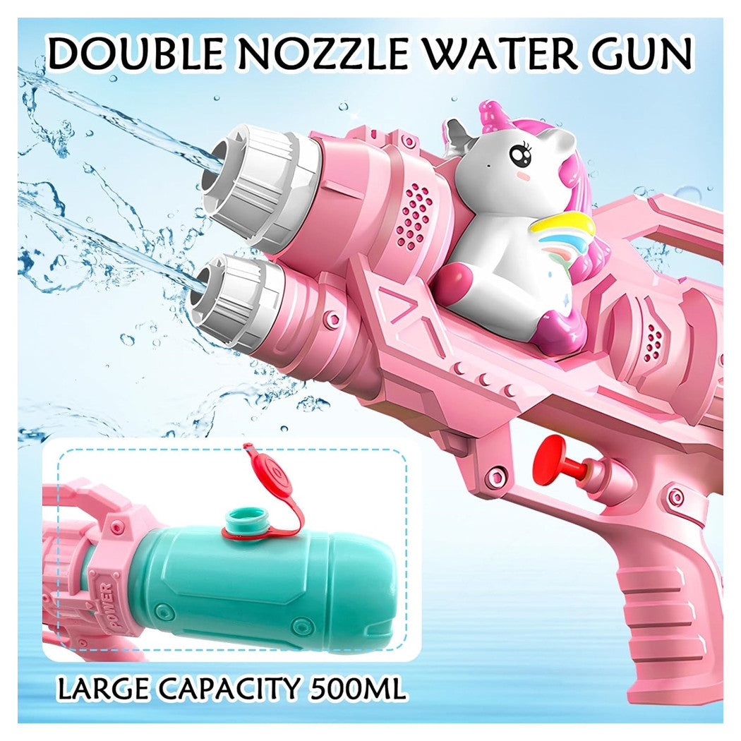 Trade Shop - Pistola Ad Acqua Per Bambini A Forma Di Unicorno Giocattolo A Doppio Spruzzo 21cm 618559 -