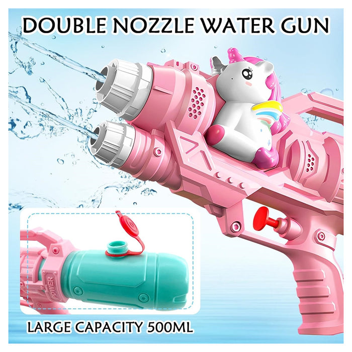Trade Shop - Pistola Ad Acqua Per Bambini A Forma Di Unicorno Giocattolo A Doppio Spruzzo 21cm 618559 -