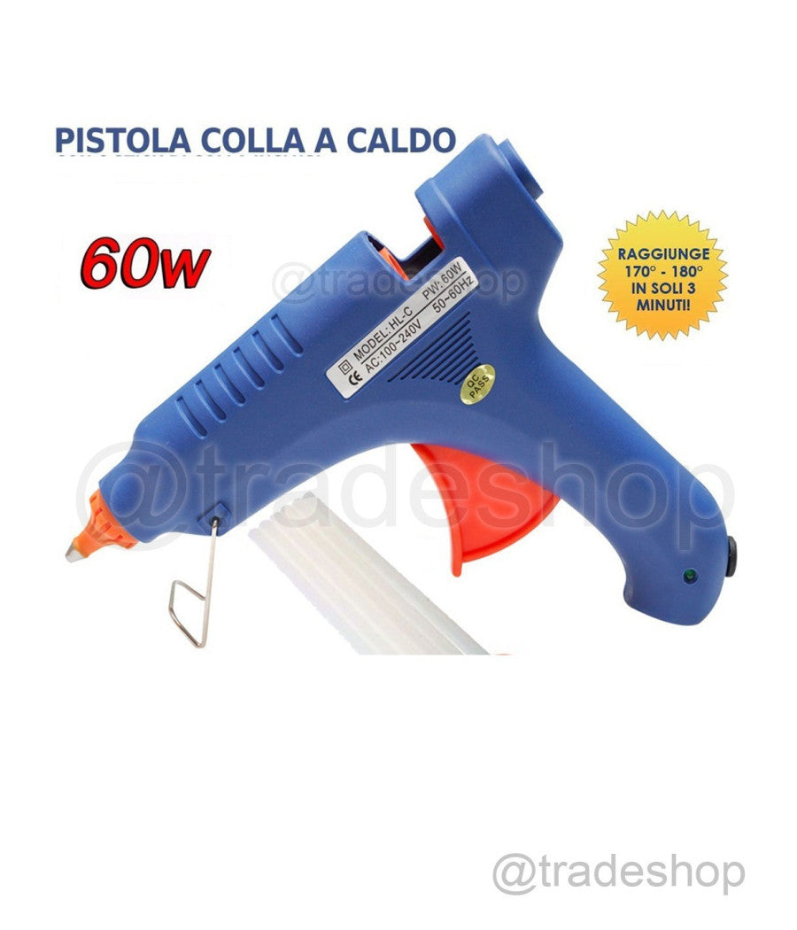 Pistola Colla A Caldo Incollatrice Elettrica 60w Con 5 Stick Termocollante Prof         