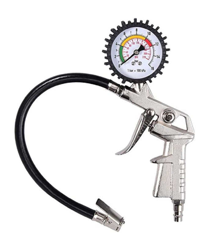Pistola Manometro Per Gonfiaggio Misura Pressione Gomme Auto Moto Bici Psi/bar Tubo 30cm         
