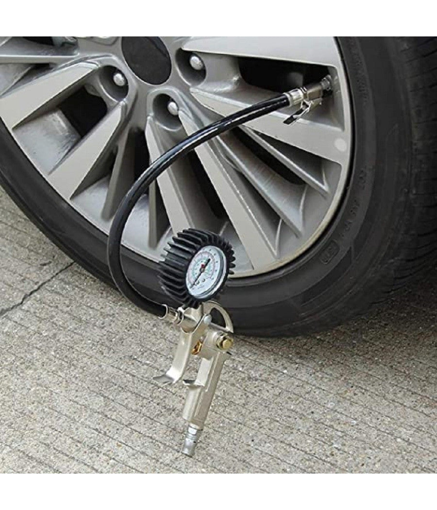 Pistola Manometro Per Gonfiaggio Misura Pressione Gomme Auto Moto Bici Psi/bar Tubo 30cm         
