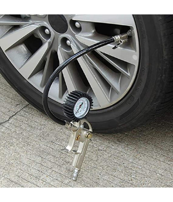 Pistola Manometro Per Gonfiaggio Misura Pressione Gomme Auto Moto Bici Psi/bar Tubo 30cm         