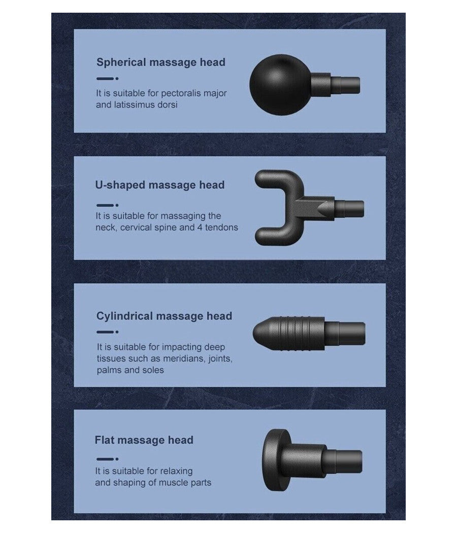 Pistola Massaggiante Professionale 4 Testine 5 Velocità  Fascial Gun Ricaricabile         