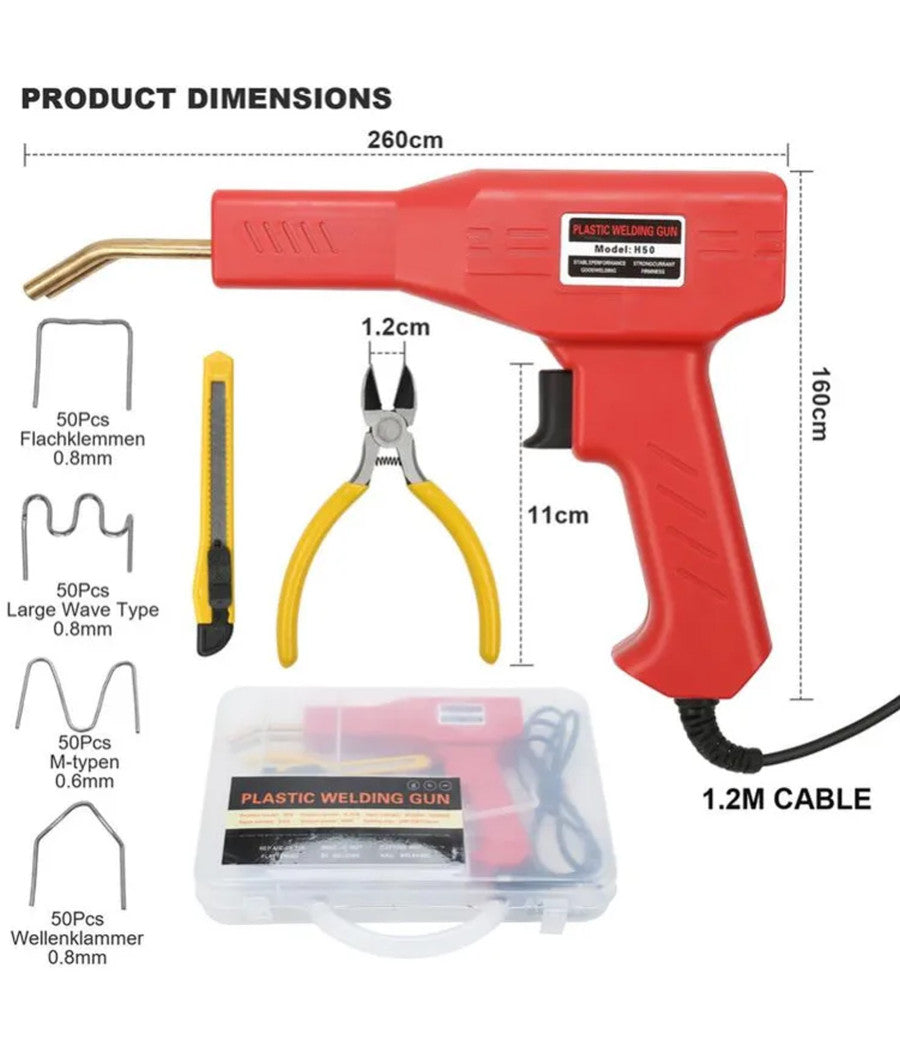Pistola Saldatore Saldatrice Per Plastiche Auto Paraurti 50w Con Kit Riparazione         