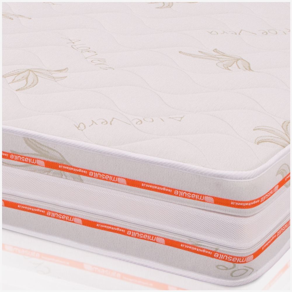 Materasso Multionda Matrimoniale 165x200, alto 25 cm - Memory, Gel Relaxa, Sfoderabile, Rivestimento Aloe Vera | Piuma