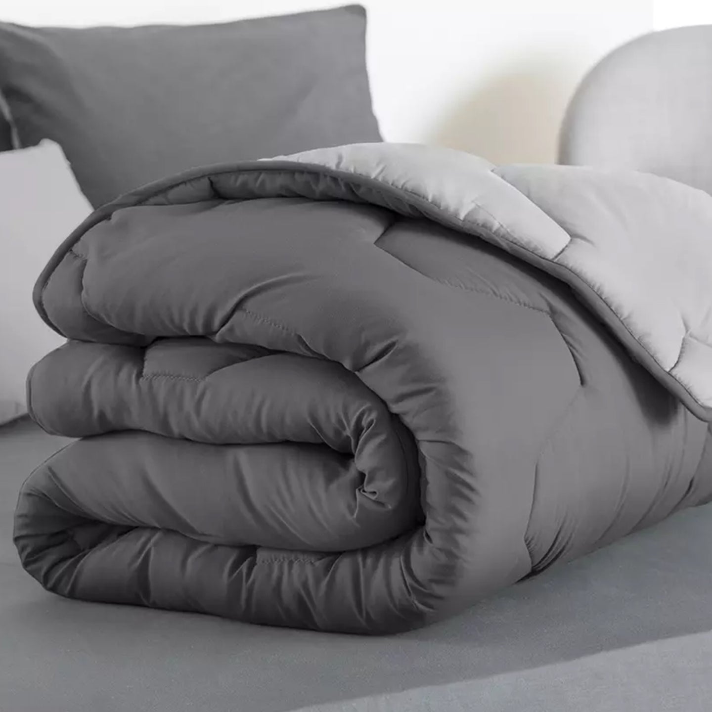 IDMarket - Piumino 140x200 cm biface grigio chiaro e grigio 300 gr ABBY