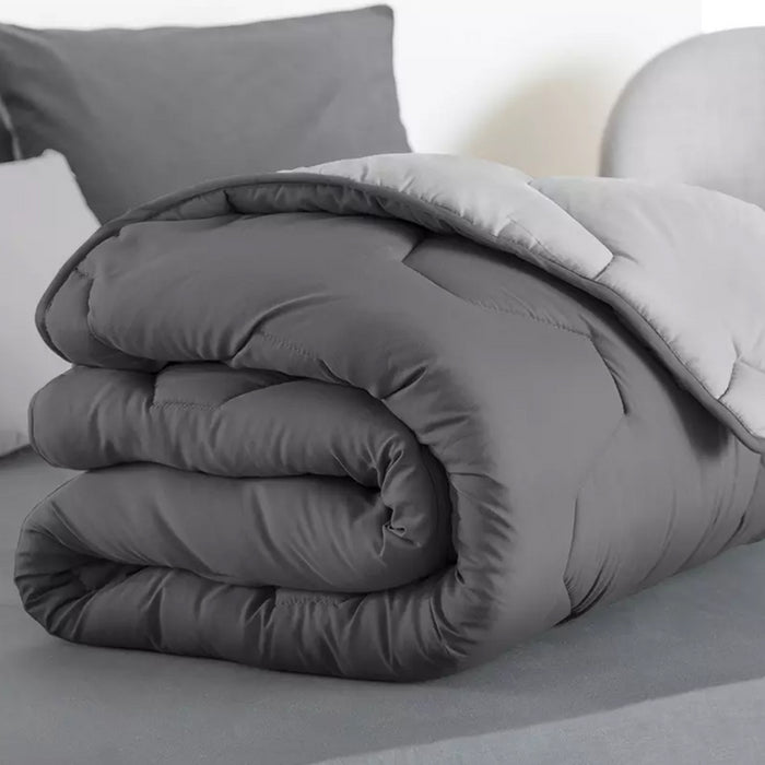 IDMarket - Piumino 140x200 cm biface grigio chiaro e grigio 300 gr ABBY