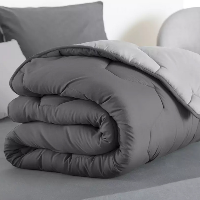 IDMarket - Piumino 200x200 cm biface grigio chiaro e grigio 300 gr ABBY