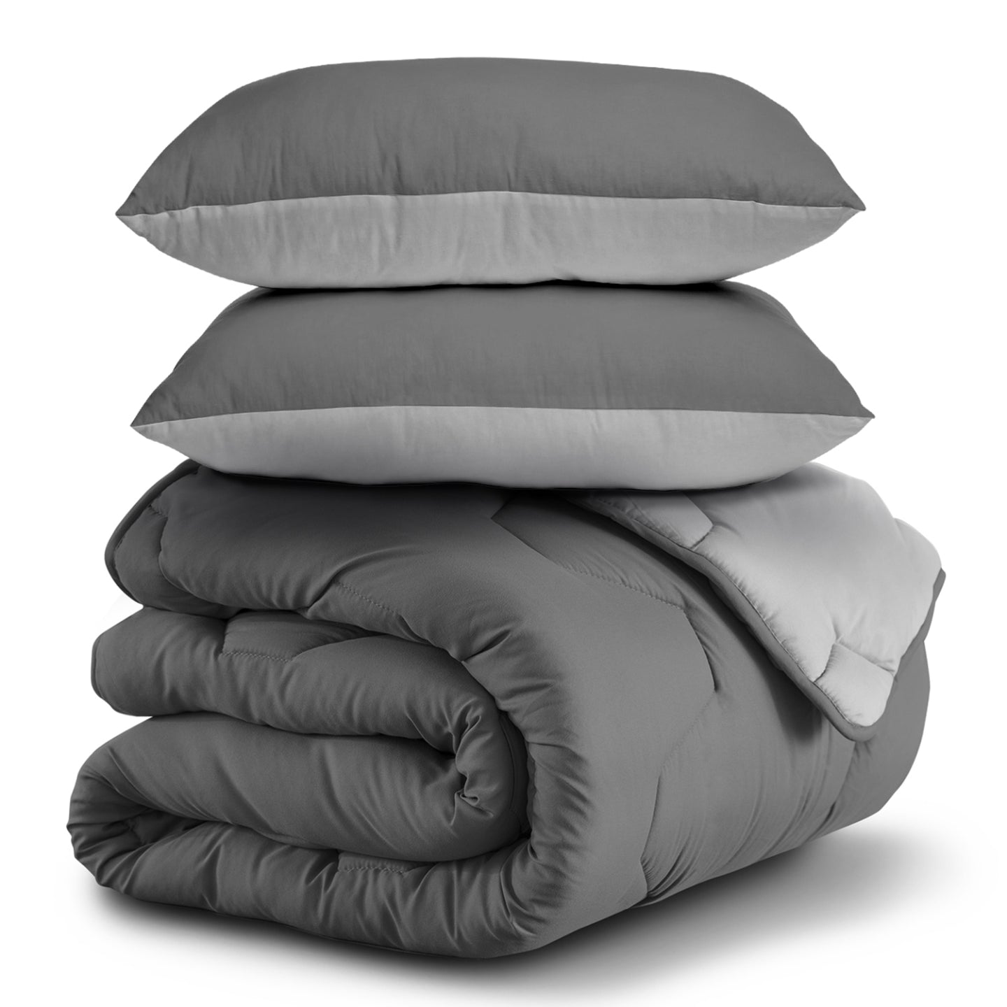 IDMarket - Piumino 220x240 cm biface grigio chiaro e grigio 300 gr ABBY + 2 cuscini