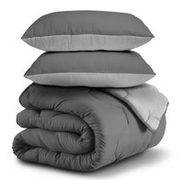 IDMarket - Piumino 220x240 cm biface grigio chiaro e grigio 300 gr ABBY + 2 cuscini