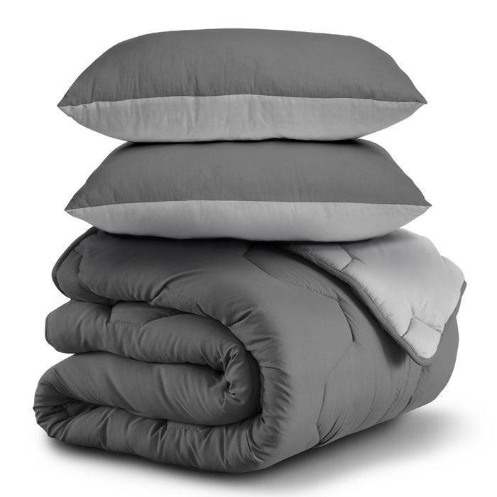 IDMarket - Piumino 220x240 cm biface grigio chiaro e grigio 300 gr ABBY + 2 cuscini