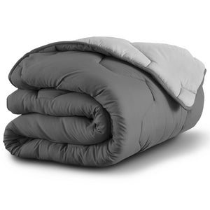 IDMarket - Piumino 220x240 cm biface grigio chiaro e grigio 300 gr ABBY + 2 cuscini