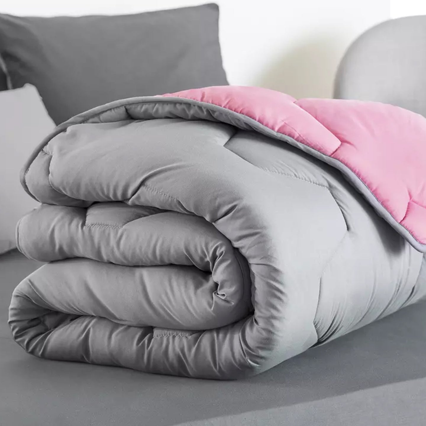 IDMarket - Piumino 220x240 cm biface rosa e grigio 300 gr ABBY