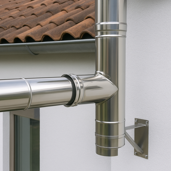 Raccordo t 90° doppia parete sp. 0,5 mm collegamento canale fumo canna fumaria *** misura Ø 200/250 mm, confezione 1