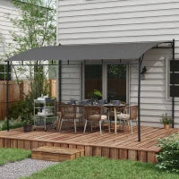Pergola Gazebo con 12 Fori di Drenaggio, in Metallo e Poliestere, 400x296x200/262 cm, Grigio Scuro