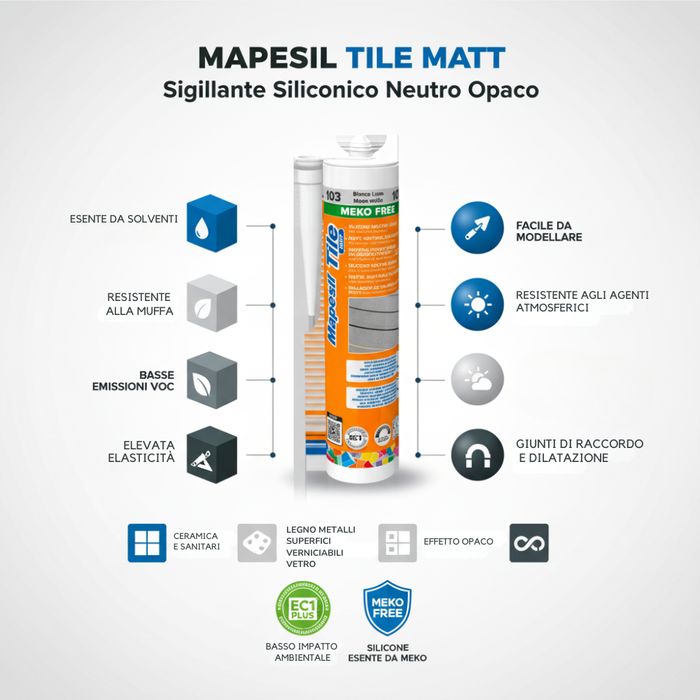 Sigillante siliconico neutro opaco per ceramica resistente alla muffa mapesil tile matt 300 ml *** colore- manhattan ...