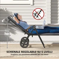 Lettino Sdraio Pieghevole e Reclinabile in 5 Posizioni con Rotelle, in Metallo e Textilene, 72x158x84 cm, Grigio