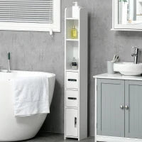 kleankin Colonna Bagno con Mensole e Armadietti, Mobile Alto Salvaspazio in Legno 15x17x120cm, Bianco