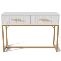 Toletta Moderna con 2 Cassetti e Dettagli Dorati, Design Elegante e Funzionale, Bianco