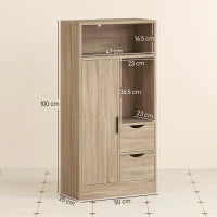 Mobile Bagno Salvaspazio Slim con 2 Cassetti, Ripiani e Armadietto, 50x25x100 cm, Legno Naturale
