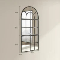 Specchio da Parete ad Arco Stile Finestra per Camera da Letto e Ingresso, 76x43 cm, Nero