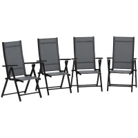 Set 4 Sedie da Giardino Pieghevoli e Traspiranti con Braccioli, in Acciaio e Poliestere, 56x69x106 cm, Grigio
