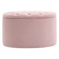 Pouf Contenitore Ovale Imbottito e Trapuntato in Velluto, 71x52x42cm, Rosa