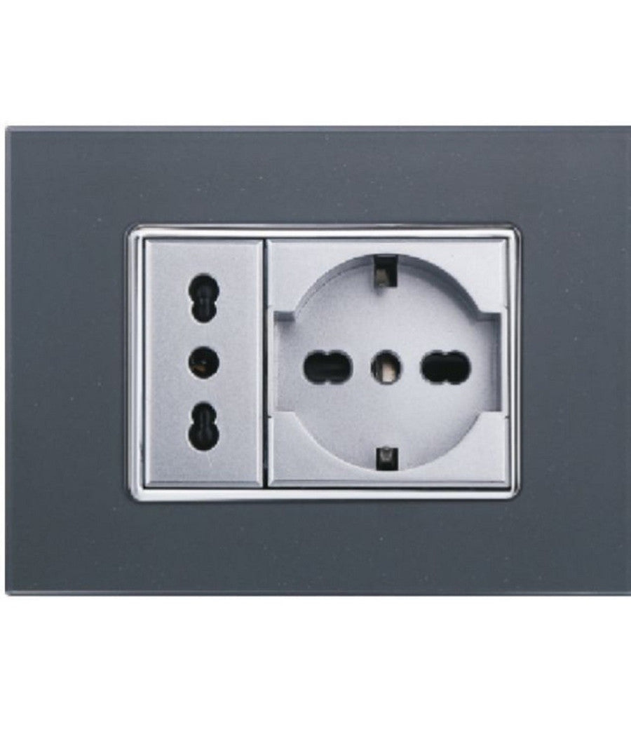 Placca Cristal 3 4 6 M Acciaio Scuro Effetto Vetro Compatibile Bticino Axolute   -3 Fori     -