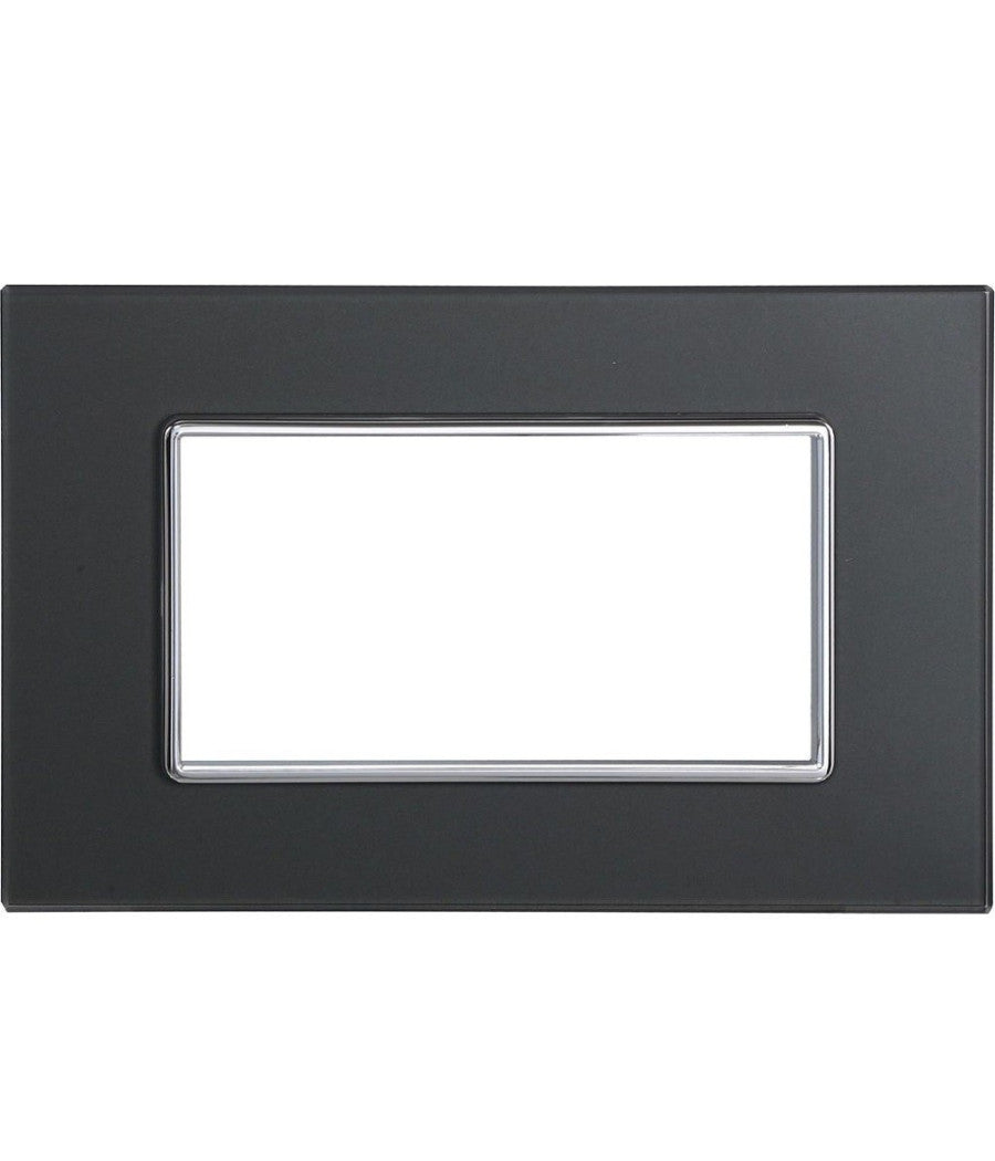 Placca Cristal 3 4 6 M Acciaio Scuro Effetto Vetro Compatibile Bticino Axolute   -4 Fori     -