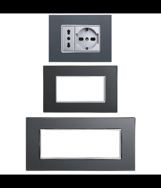 Placca Cristal 3 4 6 M Acciaio Scuro Effetto Vetro Compatibile Bticino Axolute         