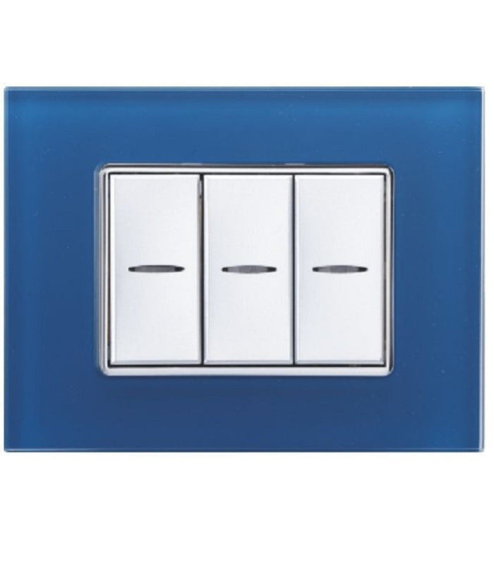 Placca Cristal 3m 4m 6m Blu Capri Effetto Vetro Compatibile Con Bticino Axolute   -3 Fori     -