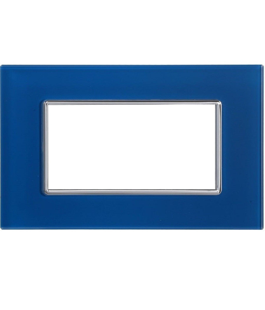 Placca Cristal 3m 4m 6m Blu Capri Effetto Vetro Compatibile Con Bticino Axolute   -4 Fori     -