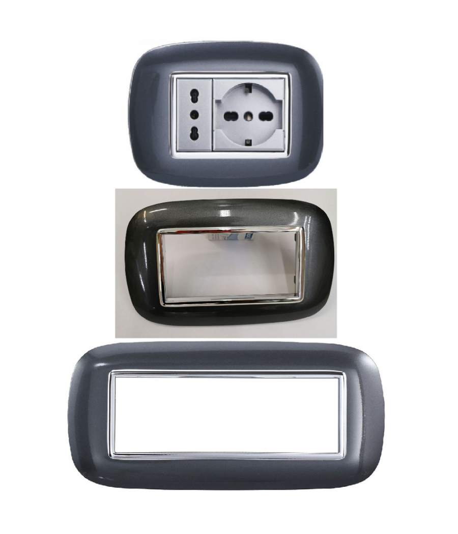 Placca Oval 3 4 6 Moduli Acciaio Scuro Compatibile Con Bticino Axolute         