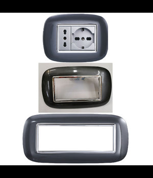 Placca Oval 3 4 6 Moduli Acciaio Scuro Compatibile Con Bticino Axolute         
