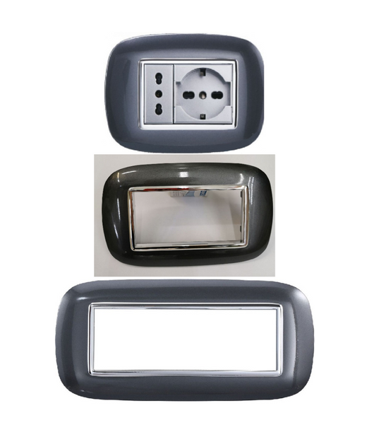 Placca Oval 3 4 6 Moduli Acciaio Scuro Compatibile Con Bticino Axolute         